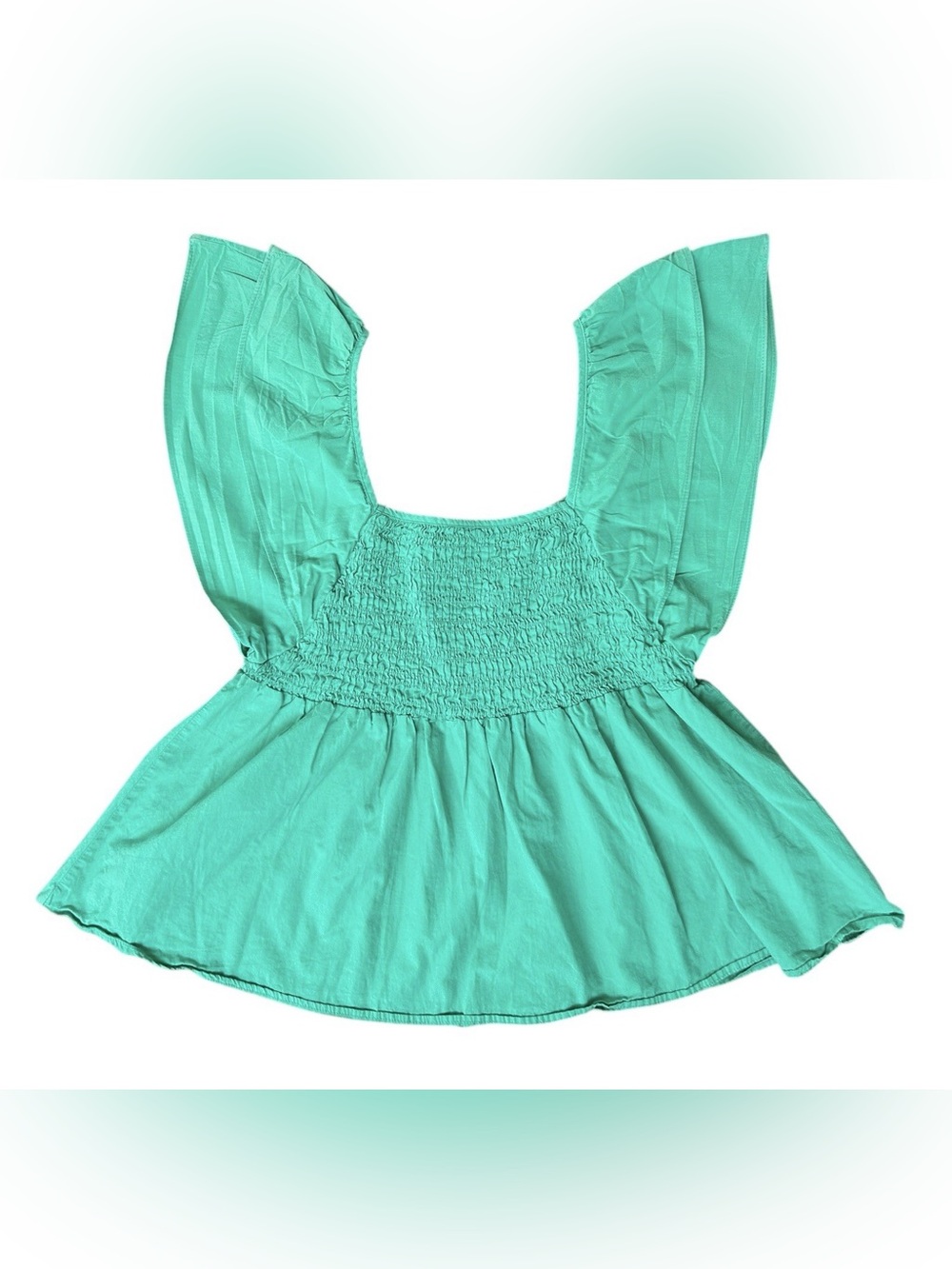 Umgee Teal Babydoll Smocked Bodice Flutter Sleeve Top Sz Large